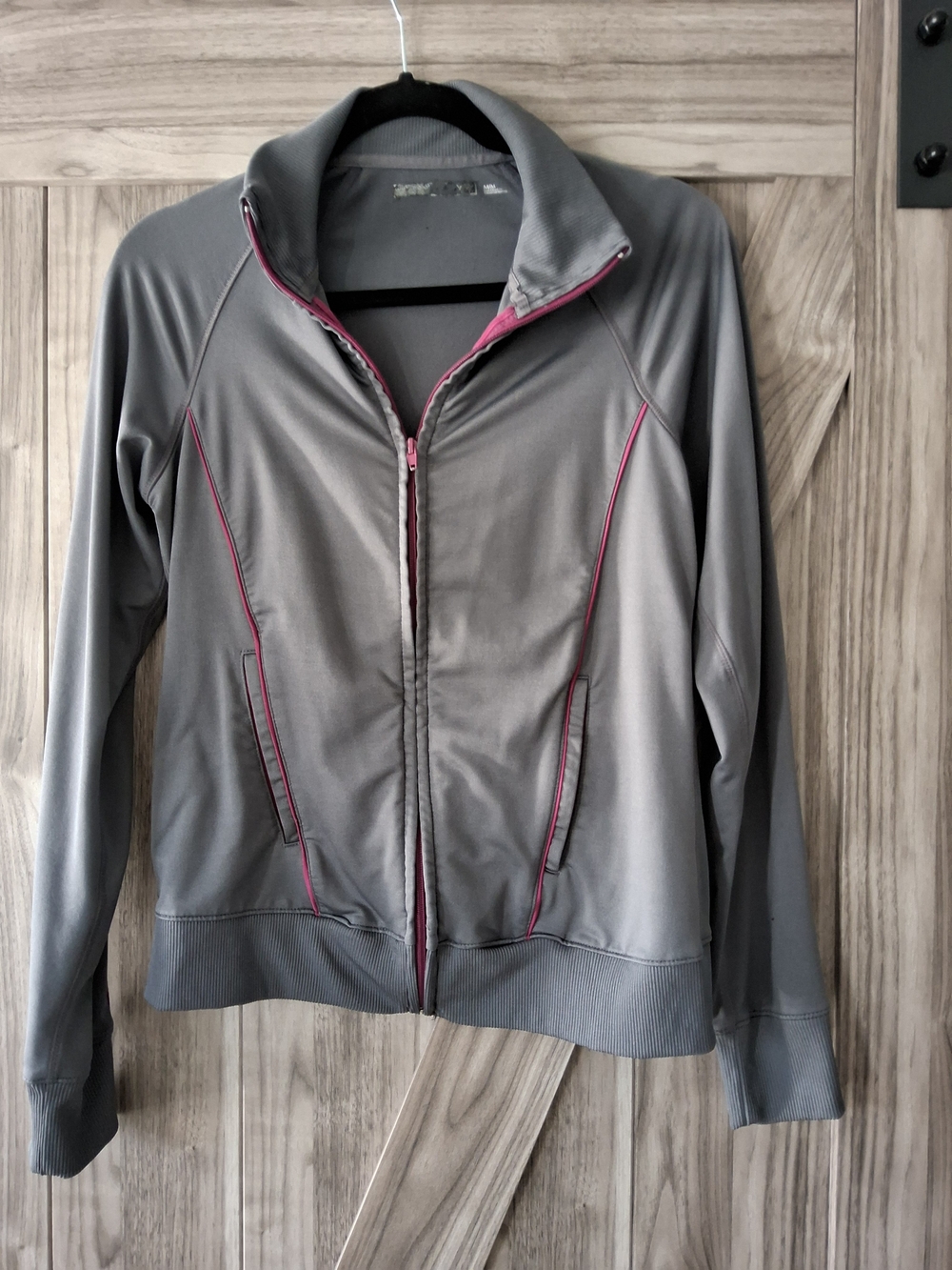 Women's Gray Active Bomber Jacket with Pink Trim
